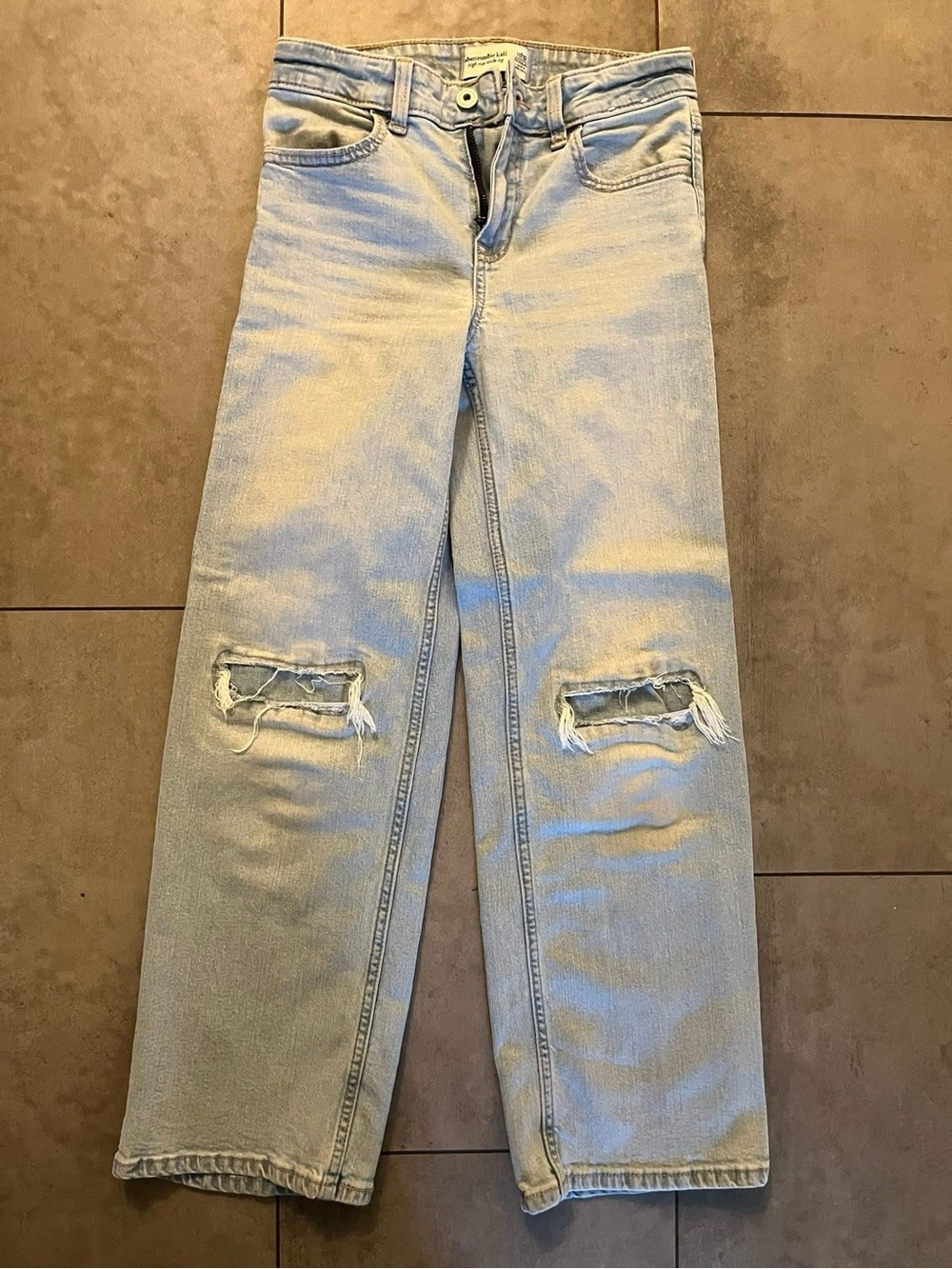 Abercrombie Kids Light Blue Distressed Wide-Leg Jeans